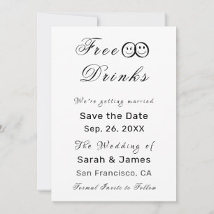 Funny Free Drinks Photo Bröllop spara datum Inbjudningar