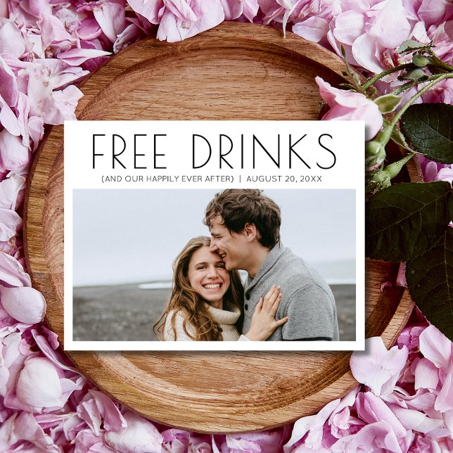 Funny Free Drinks Photo Bröllop spara datum Meddelande Vykort (Funny Free Drinks Photo Wedding Save the Date Postcard)