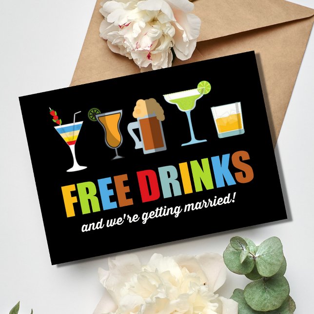 Funny Free Drinks Photo Bröllop Spara Datumet (Funny Free Drinks Photo Wedding Save The Date)
