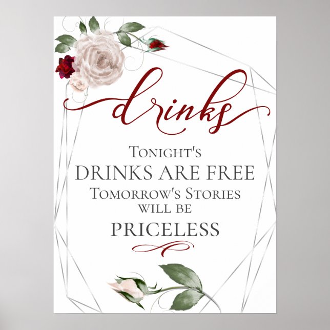 Funny Free Drinks Pub Menu Sign  Ro Poster (Framsidan)