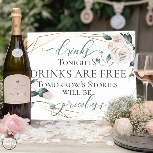 Funny Free Drinks Pub Menu Sign Rosa Guld Poster