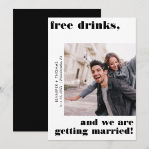 Funny Free Drinks Typography Save the Date Black Inbjudningar