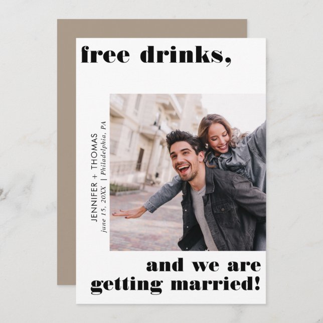 Funny Free Drinks Typography Save the Date Desert Inbjudningar (Fram/baksida)