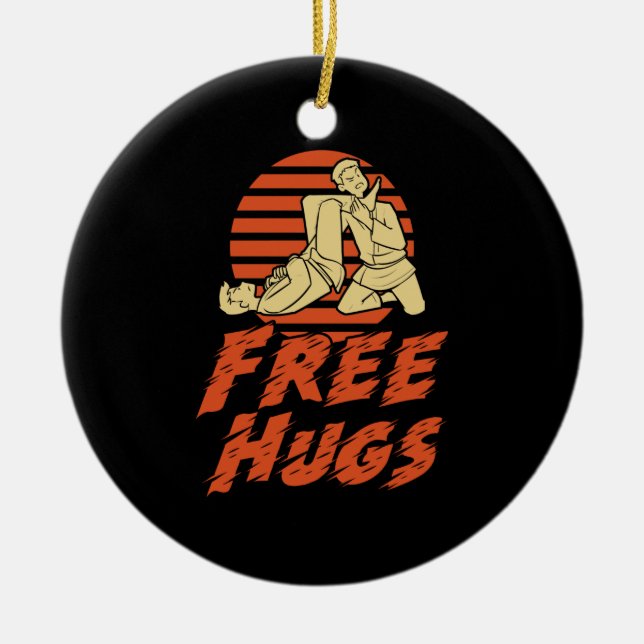 Funny Free Hugs - Brazilian Jiu-Jitsu, BJJ Gift Julgransprydnad Keramik (Framsidan)