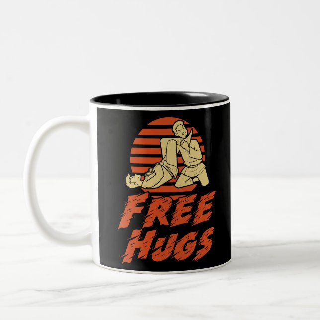Funny Free Hugs - Brazilian Jiu-Jitsu, BJJ Gift Två-Tonad Mugg (Vänster)