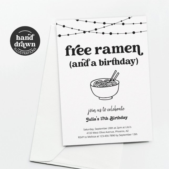 Funny Free Ramen Födelsedagsfest inbjudan (Skapare uppladdad)