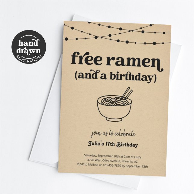 Funny Free Ramen Födelsedagsfest inbjudan (Skapare uppladdad)