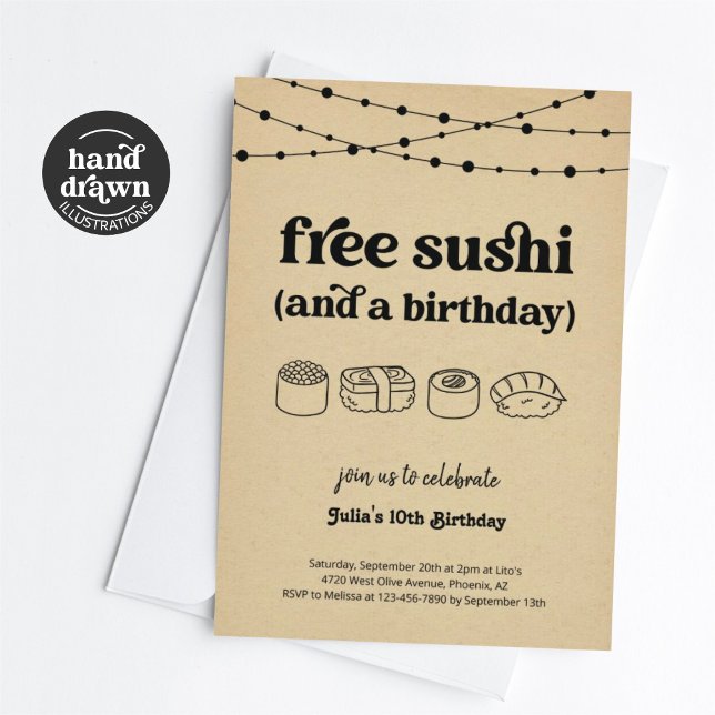 Funny Free Sushi Födelsedagsfest inbjudan (Skapare uppladdad)