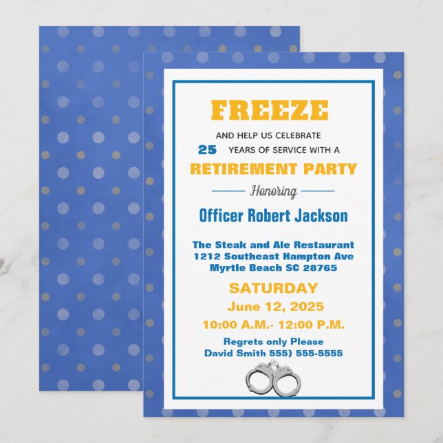 Funny Freeze Polischef Pension Party Inbjudningar (Fram/baksida)