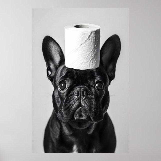 Funny French Bulldog Bathroom Print, Toilet Paper Poster (Framsidan)