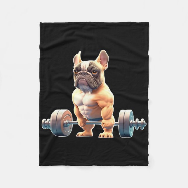 Funny French Bulldog Bodybuilding Gym Frenchie Wei Fleecefilt (Framsidan)