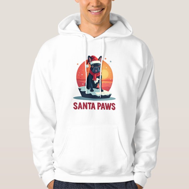 Funny French Bulldog Winter Sunset Art with Santa  Hoodie (Framsida)