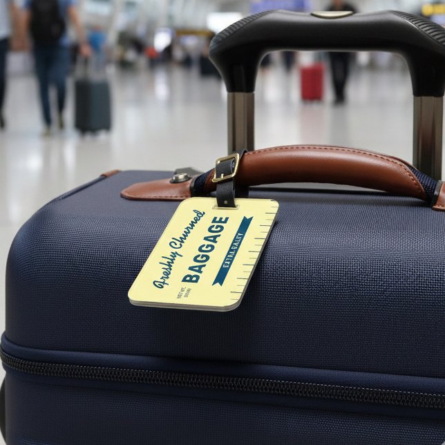 Funny Freshly Churned Baggage Butter Stick Travel  Bagagebricka (Funny Stick of Butter Custom Luggage tag personalized with your contact information on the reverse.)