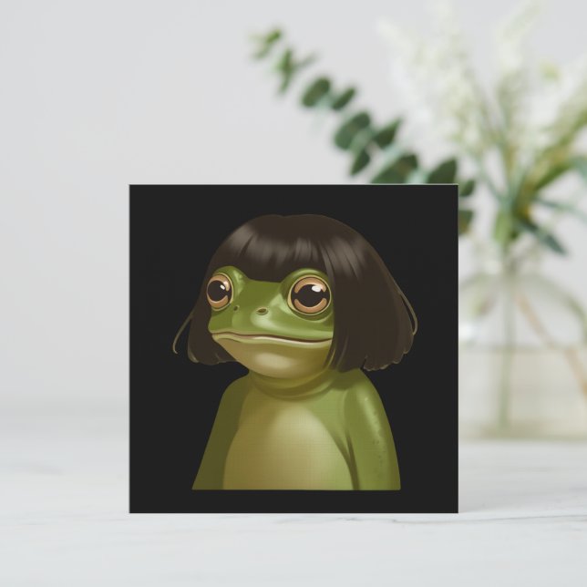 Funny Frog Bob Haircut Meme Frogs Animal Lovers Inbjudningar (Stående Fram)