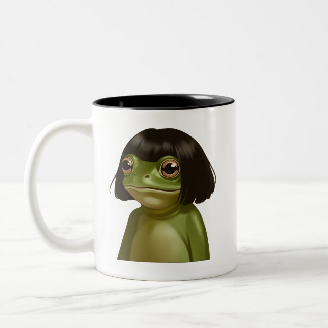Funny Frog Bob Haircut Meme Frogs Animal Lovers Två-Tonad Mugg (Vänster)