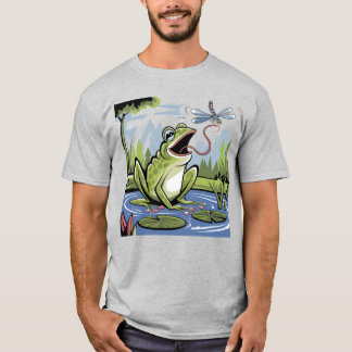Funny Frog Catching Dragonfly Art T Shirt