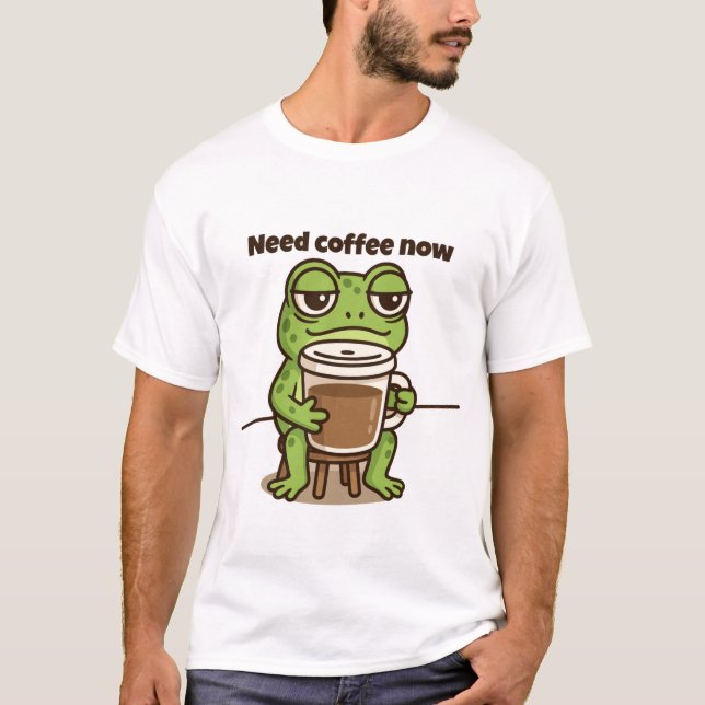 Funny Frog Coffee Meme Cartoon T-shirt (Framsida)