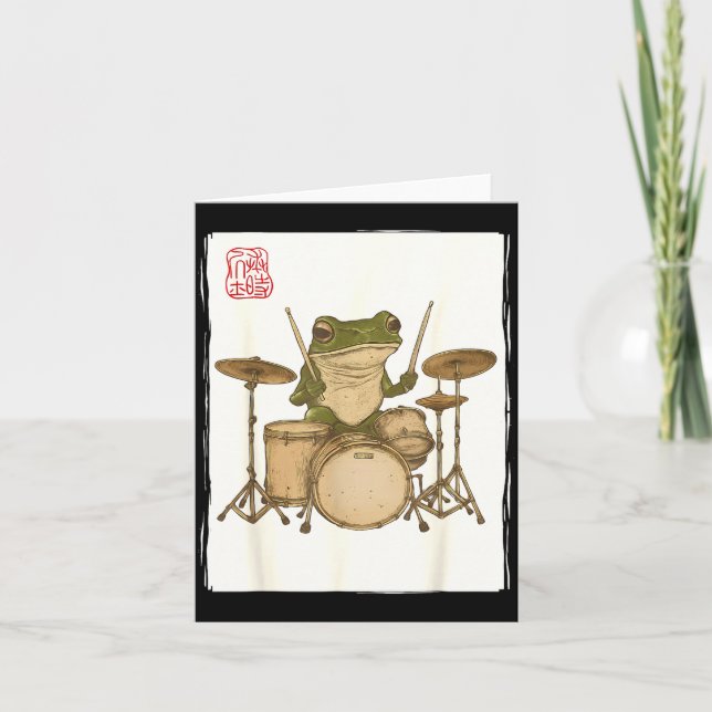 Funny Frog Drum Rock Music Kawaii Japanese  Kort (Framsida)