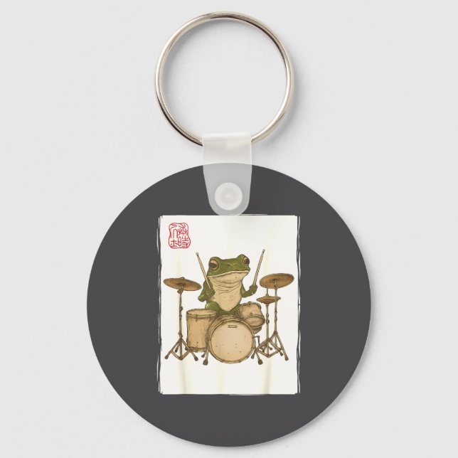 Funny Frog Drum Rock Music Kawaii Japanese  Nyckelring (Framsida)