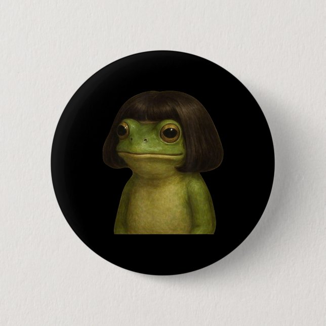 Funny Frog Girl Bob Hair Meme Art Knapp (Framsida)