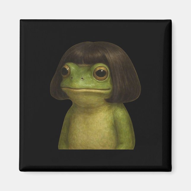 Funny Frog Girl Bob Hair Meme Art Magnet (Framsidan)