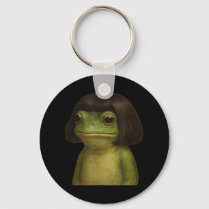 Funny Frog Girl Bob Hair Meme Art Nyckelring