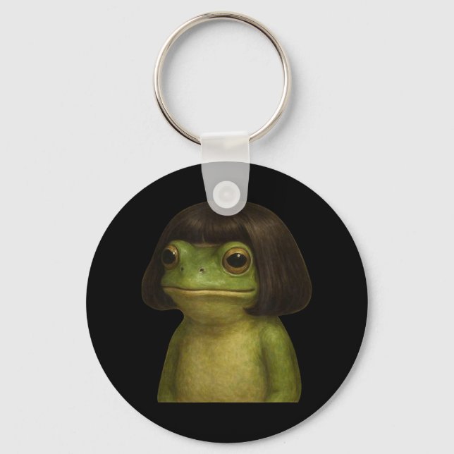 Funny Frog Girl Bob Hair Meme Art Nyckelring (Framsida)