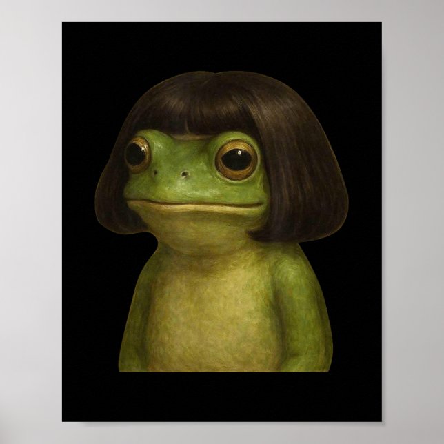 Funny Frog Girl Bob Hair Meme Art Poster (Framsidan)