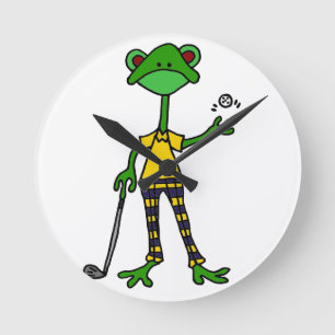 Funny Frog Golfing Art Rund Klocka