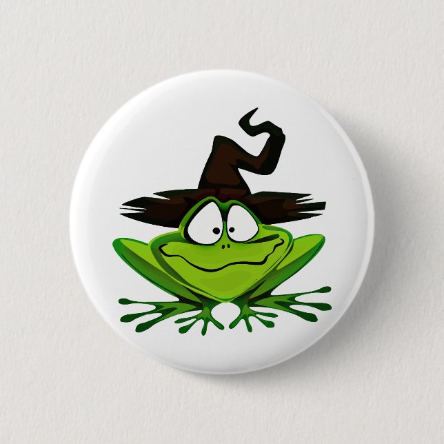 Funny Frog Happy halloween Witch Hat Knapp (Framsida)