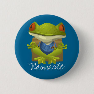Funny Frog Meditating Tecknad Knapp