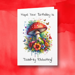 Funny Frog och Mushroom Birthday Kort