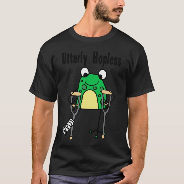 Funny Frog på Crutches Utterly Hopless Pun T Shirt (Framsida)