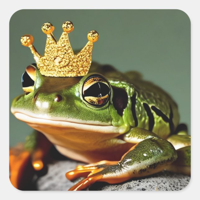 Funny Frog Prince Fyrkantigt Klistermärke (Framsida)