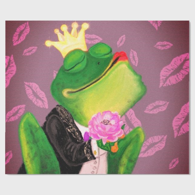 Funny Frog Prince Wrapping Papper Presentpapper (Platt)