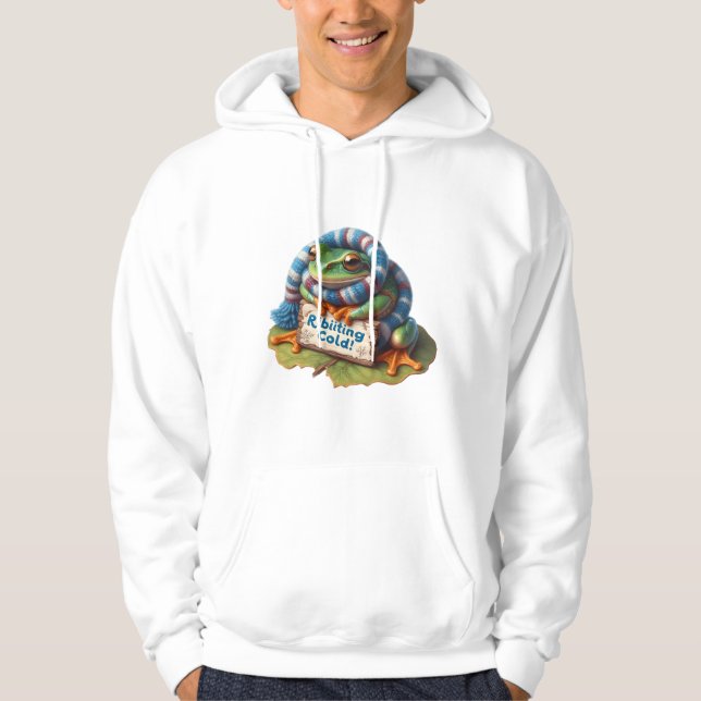 Funny Frog Pun: "Ribiiiting Cold!" Hoodie (Framsida)