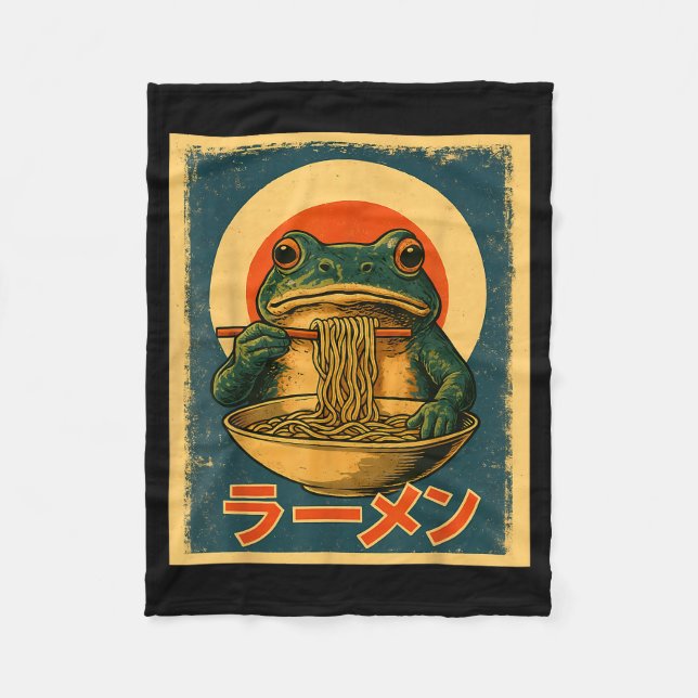 Funny Frog Ramen Kawaii Retro Japanese Rising Sun  Fleecefilt (Framsidan)