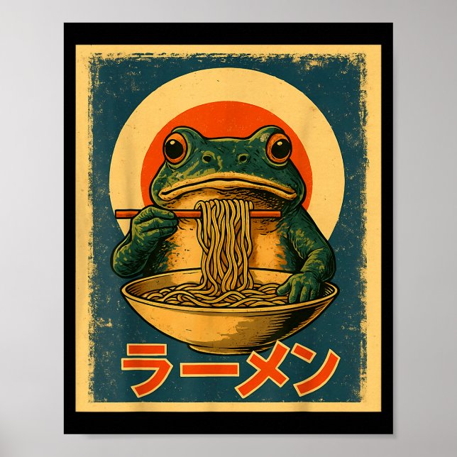 Funny Frog Ramen Kawaii Retro Japanese Rising Sun  Poster (Framsidan)