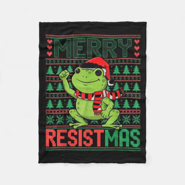 Funny Frog Retro Merry Resistmas Litical Ugly Chri Fleecefilt (Framsidan)