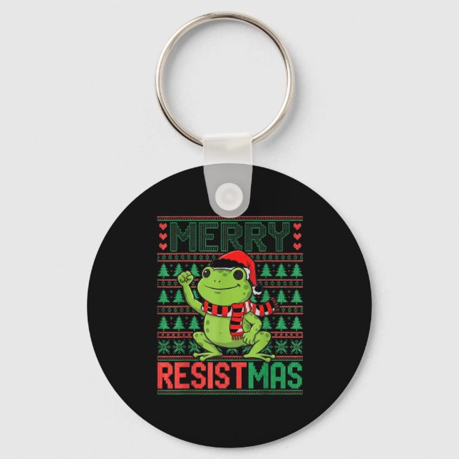 Funny Frog Retro Merry Resistmas Litical Ugly Chri Nyckelring (Framsida)