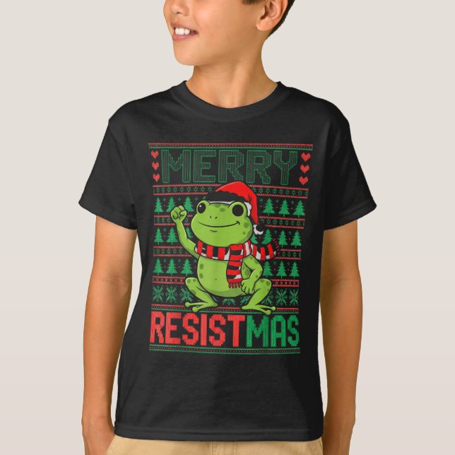 Funny Frog Retro Merry Resistmas Litical Ugly Chri T Shirt (Framsida)