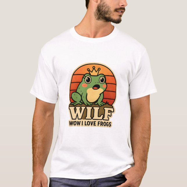 Funny Frog T-Shirt – WILF Wow I Love Frogs Retro F (Framsida)