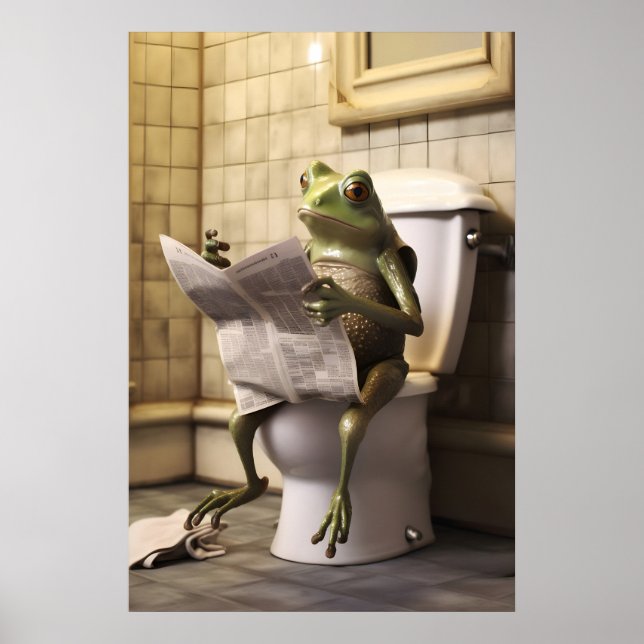 Funny Frog Toilet Print, Newspaper Reading Animal Poster (Framsidan)