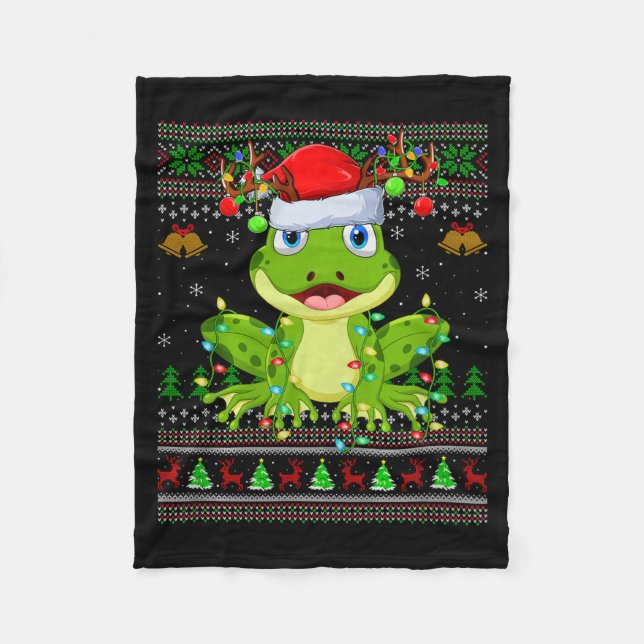 Funny Frog Ugly Christmas Sweaters Holiday Santa C Fleecefilt (Framsidan)