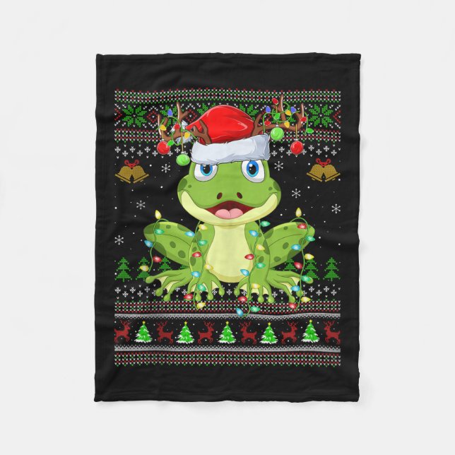 Funny Frog Ugly Christmas Sweaters Holiday Santa C Fleecefilt (Framsidan)