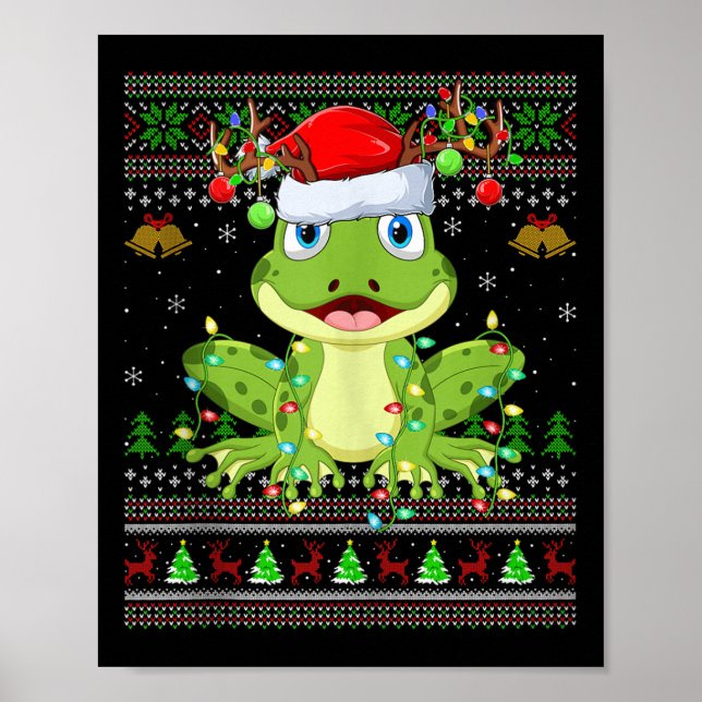 Funny Frog Ugly Christmas Sweaters Holiday Santa C Poster (Framsidan)