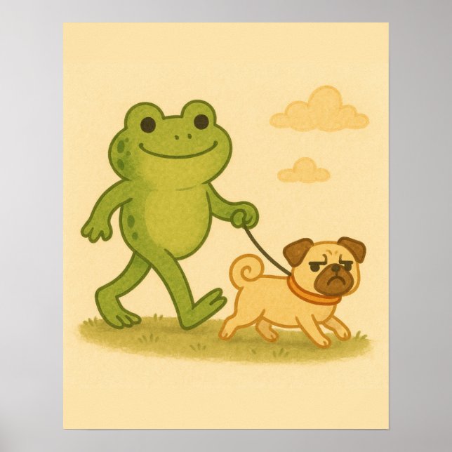 Funny Frog Walking Hans Hund Poster (Framsidan)