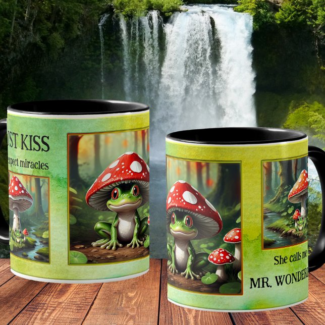 Funny Frog Watercolor Photo Kaffemugg (Funny husband or boyfriend mug featuring a green watercolor design with your photos (optional))
