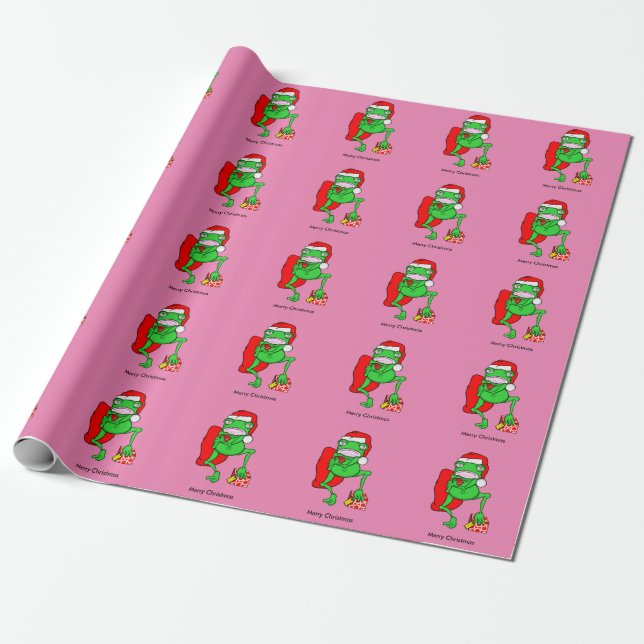 Funny Frog Wearing A Red Jultomten Hat Presentpapper (Utrullad)