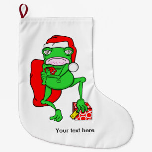 Funny Frog Wearing A Red Jultomten Hat Stor Julstrumpa